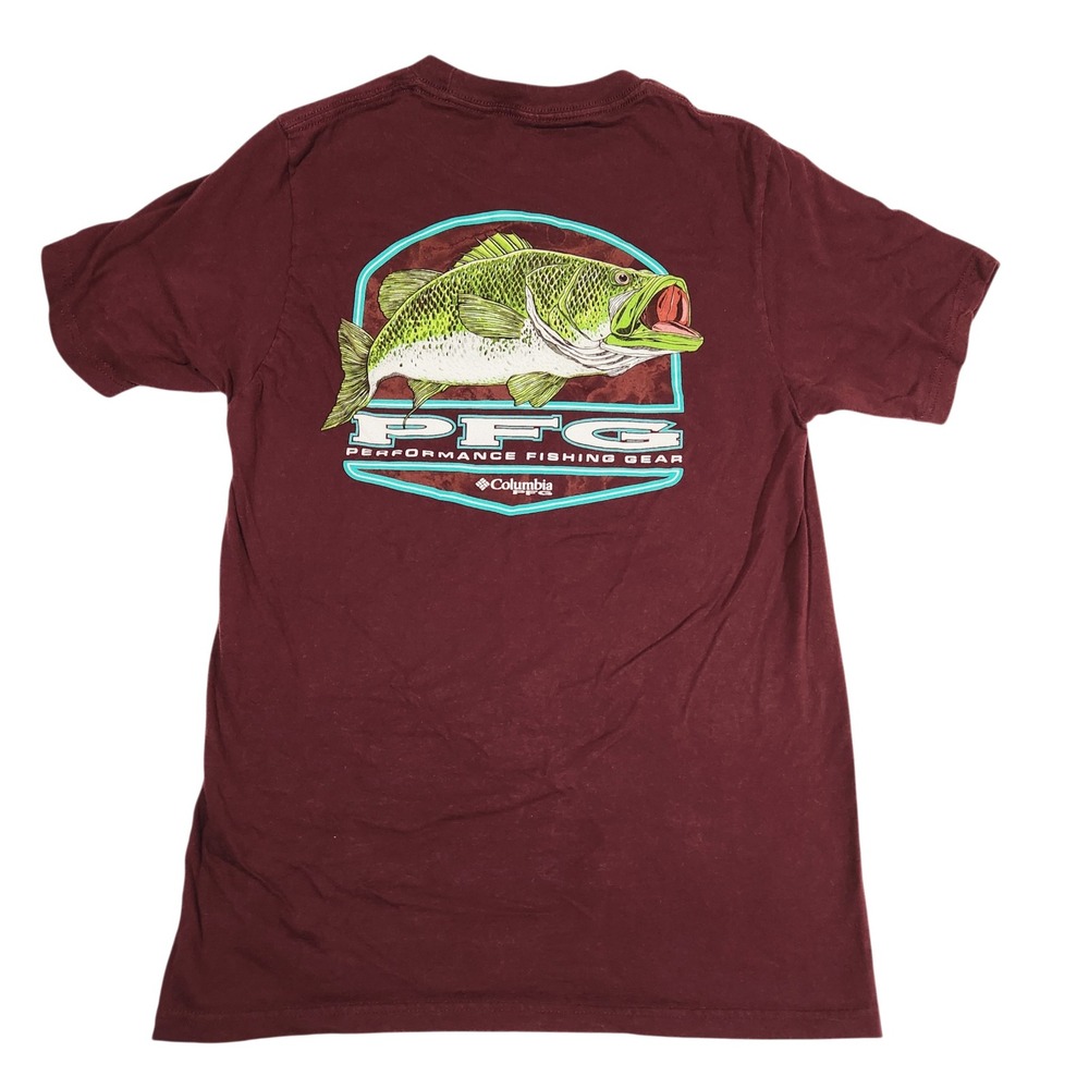 Columbia‎ PFG Mens Small Maroon Bass Graphic Performance Fishing Gear T-Shirt - Picture 3 of 8